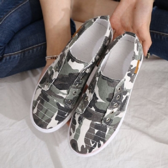 Dam Camouflage Canvas Wide Fit Comfy Bärbara Casual Flats