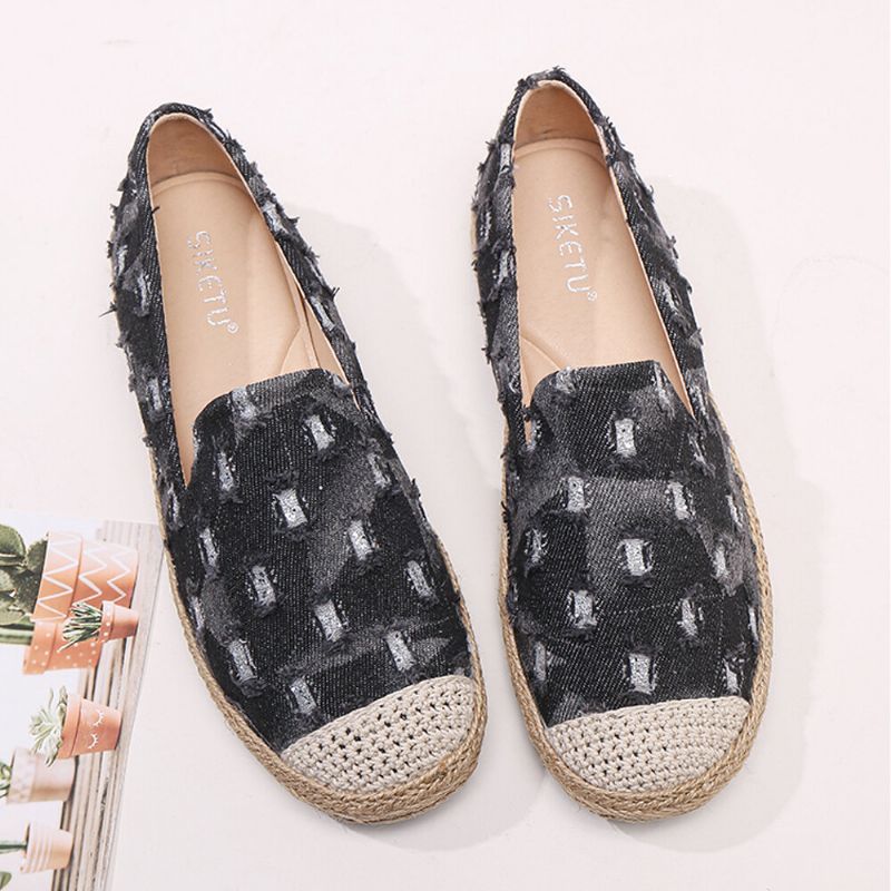 Dam Comfy Denim Ripped Design Espadrilles Flats Loafers