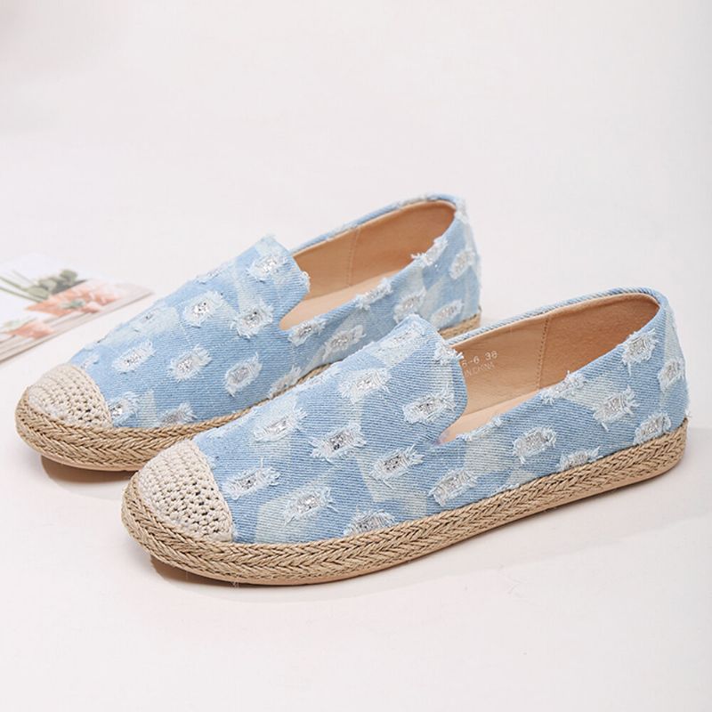 Dam Comfy Denim Ripped Design Espadrilles Flats Loafers