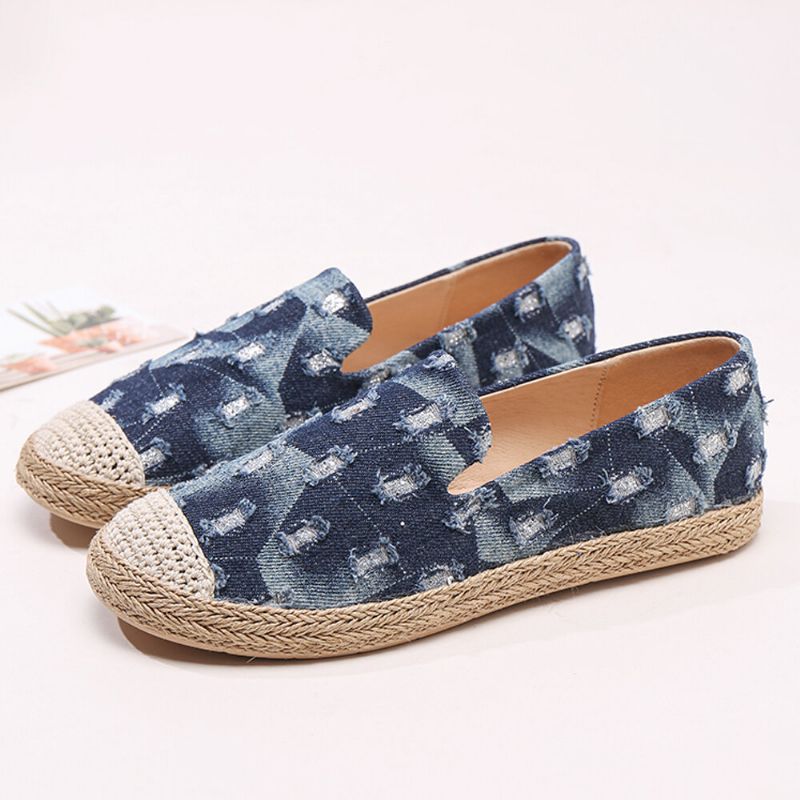 Dam Comfy Denim Ripped Design Espadrilles Flats Loafers