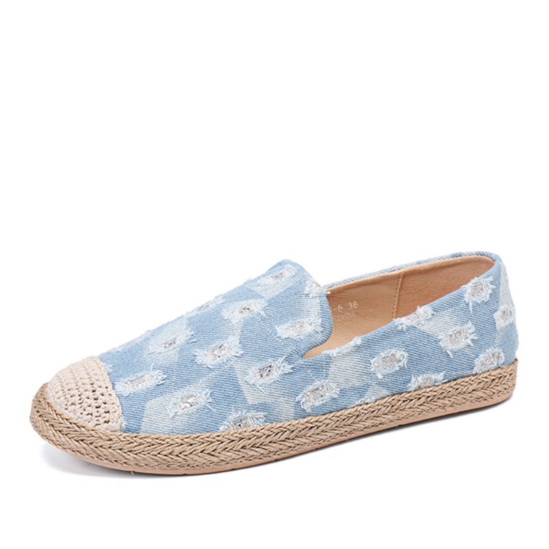 Dam Comfy Denim Ripped Design Espadrilles Flats Loafers