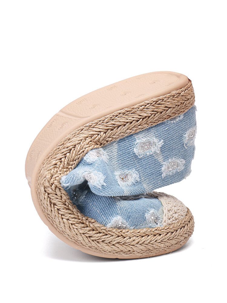 Dam Comfy Denim Ripped Design Espadrilles Flats Loafers