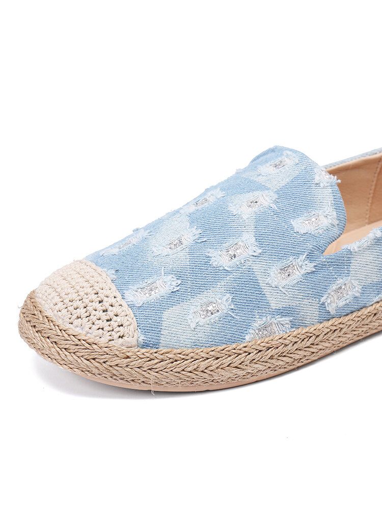 Dam Comfy Denim Ripped Design Espadrilles Flats Loafers