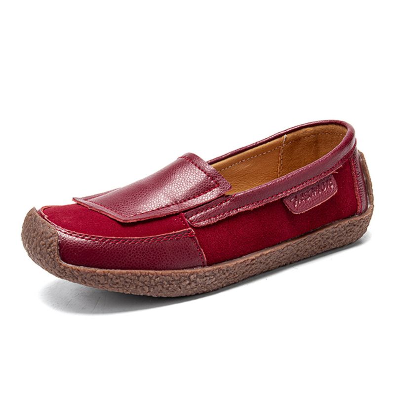 Dam Comfy Leather Splicing Soft Slip On Flat Loafers