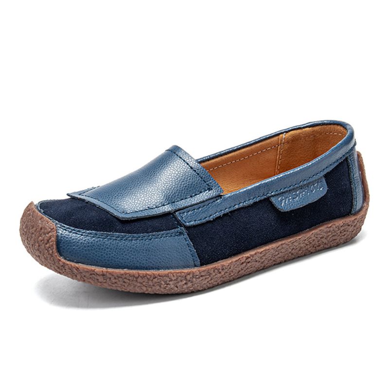 Dam Comfy Leather Splicing Soft Slip On Flat Loafers