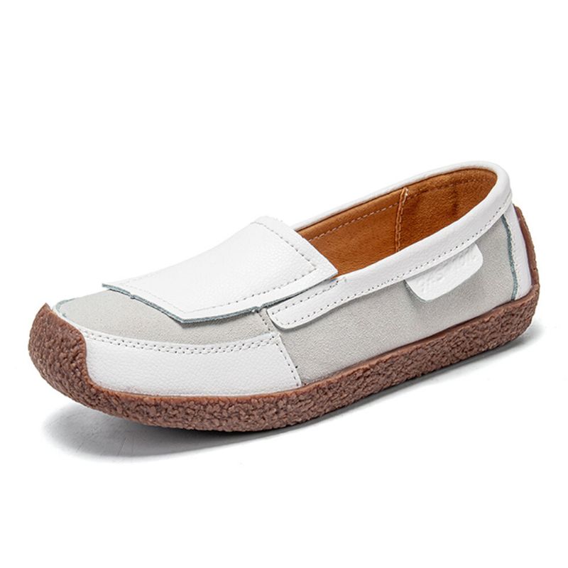 Dam Comfy Leather Splicing Soft Slip On Flat Loafers