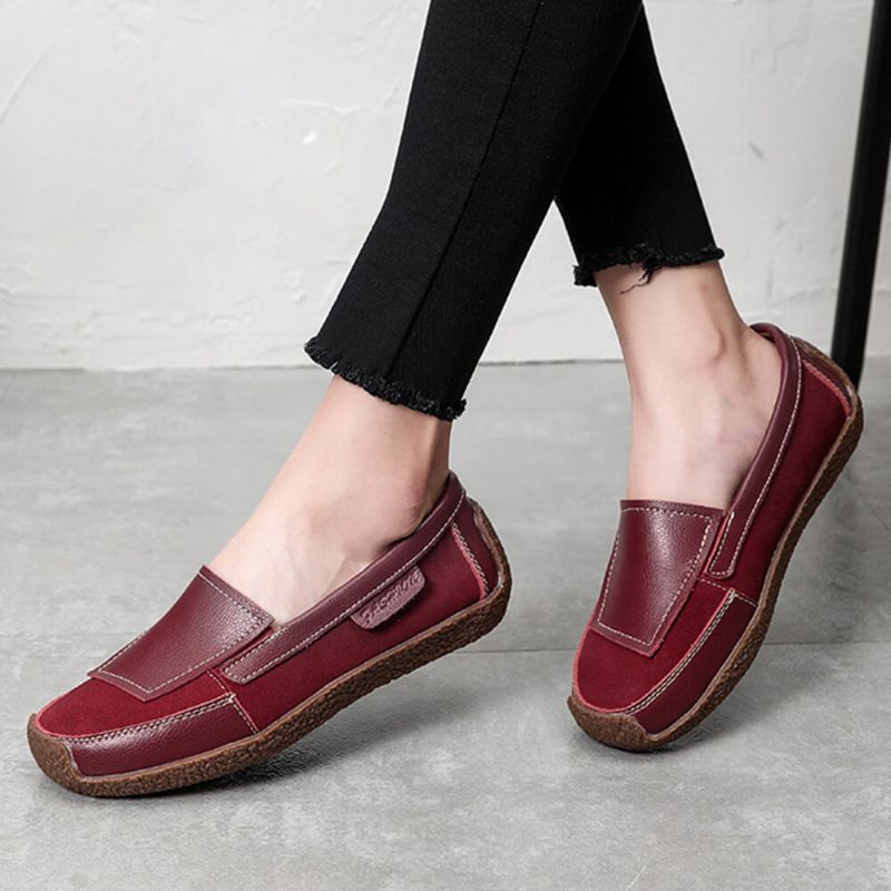 Dam Comfy Leather Splicing Soft Slip On Flat Loafers