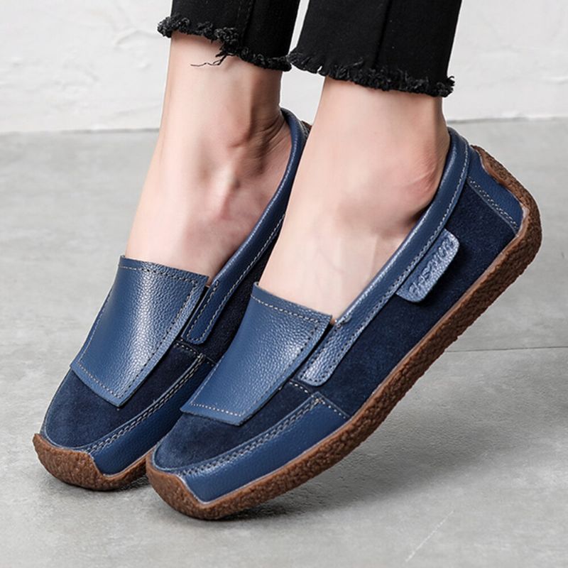 Dam Comfy Leather Splicing Soft Slip On Flat Loafers