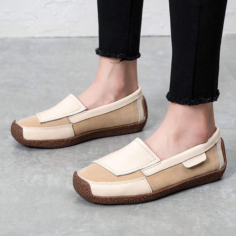 Dam Comfy Leather Splicing Soft Slip On Flat Loafers