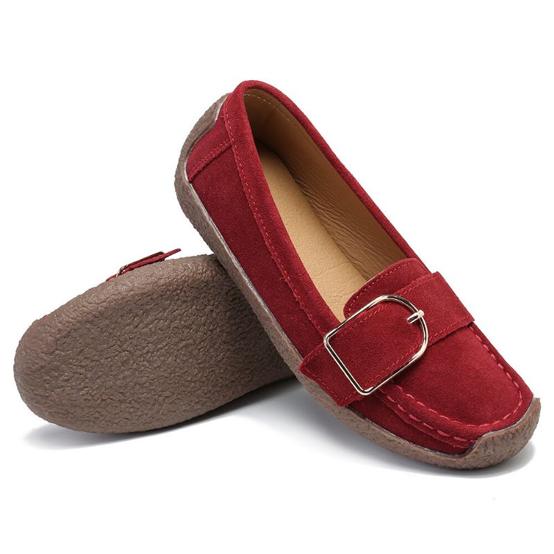 Dam Metalldekor Mocka Bekväm Halkfri Mjuk Sula Casual Flats Loafers