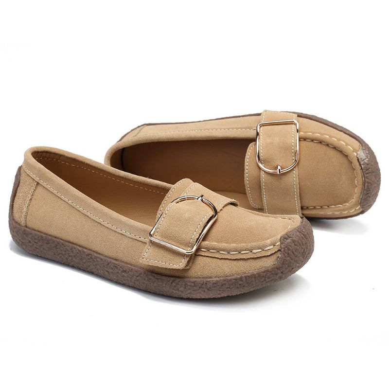 Dam Metalldekor Mocka Bekväm Halkfri Mjuk Sula Casual Flats Loafers