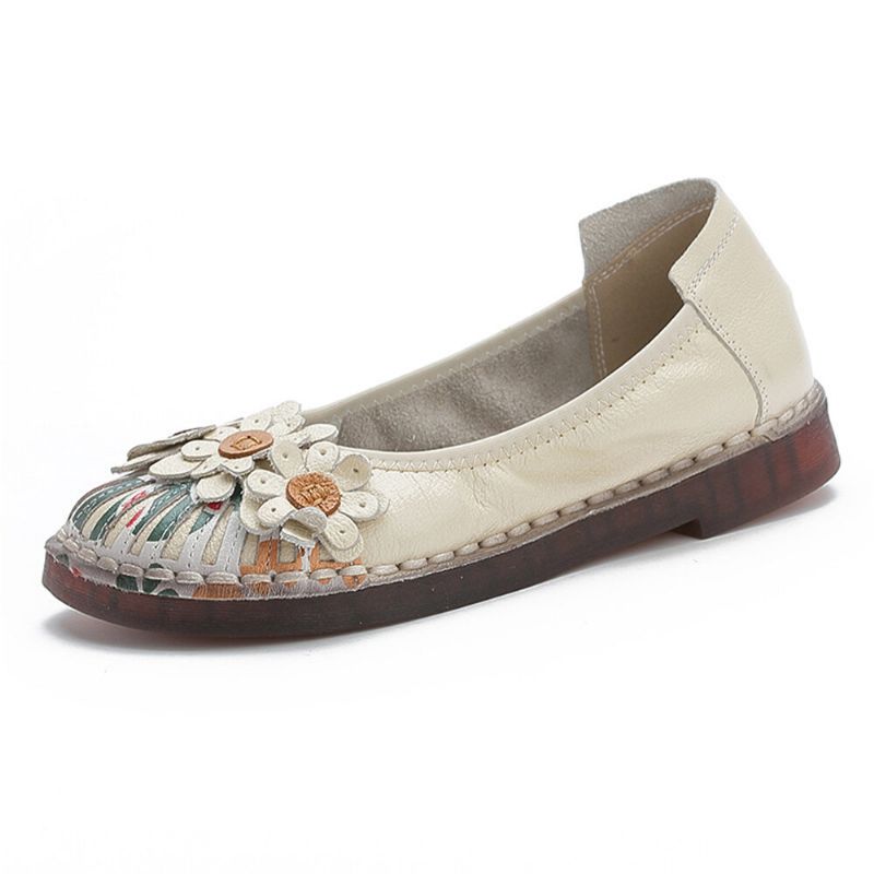 Dam Retro Blommor Dekor Handgjorda Sömmar Non Slp Soft Sole Loafers