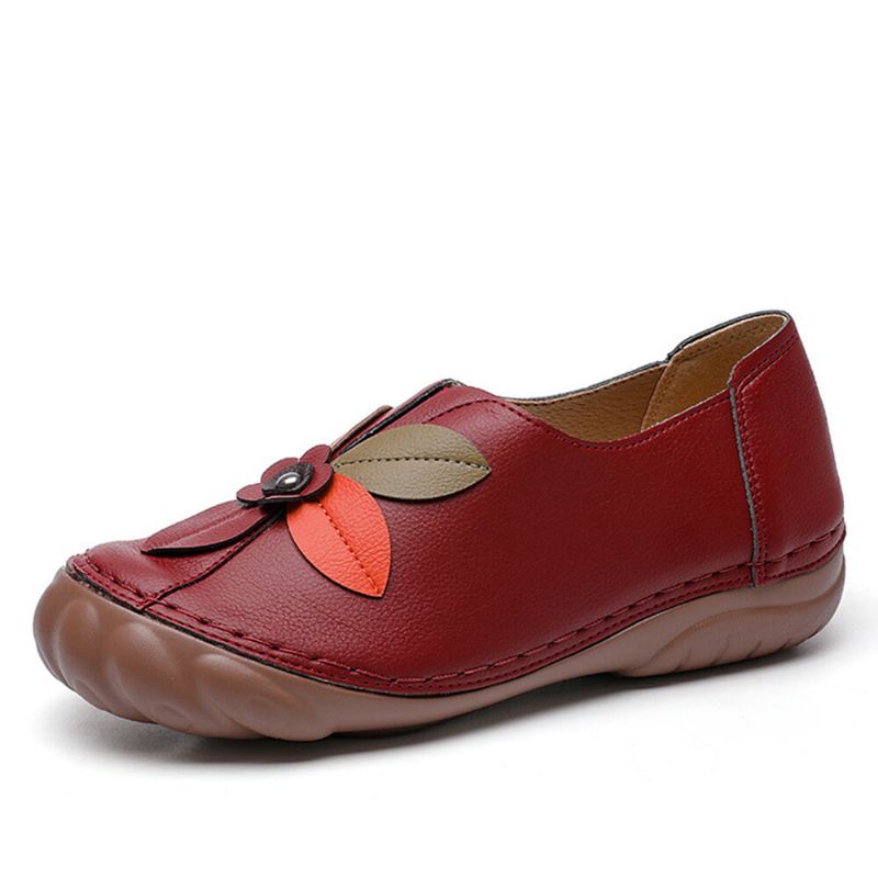 Dam Retro Blomstersömmar Bekväma Rund Tå Slip On Flat Loafers Skor