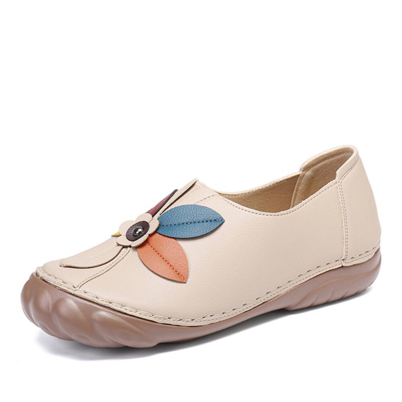 Dam Retro Blomstersömmar Bekväma Rund Tå Slip On Flat Loafers Skor