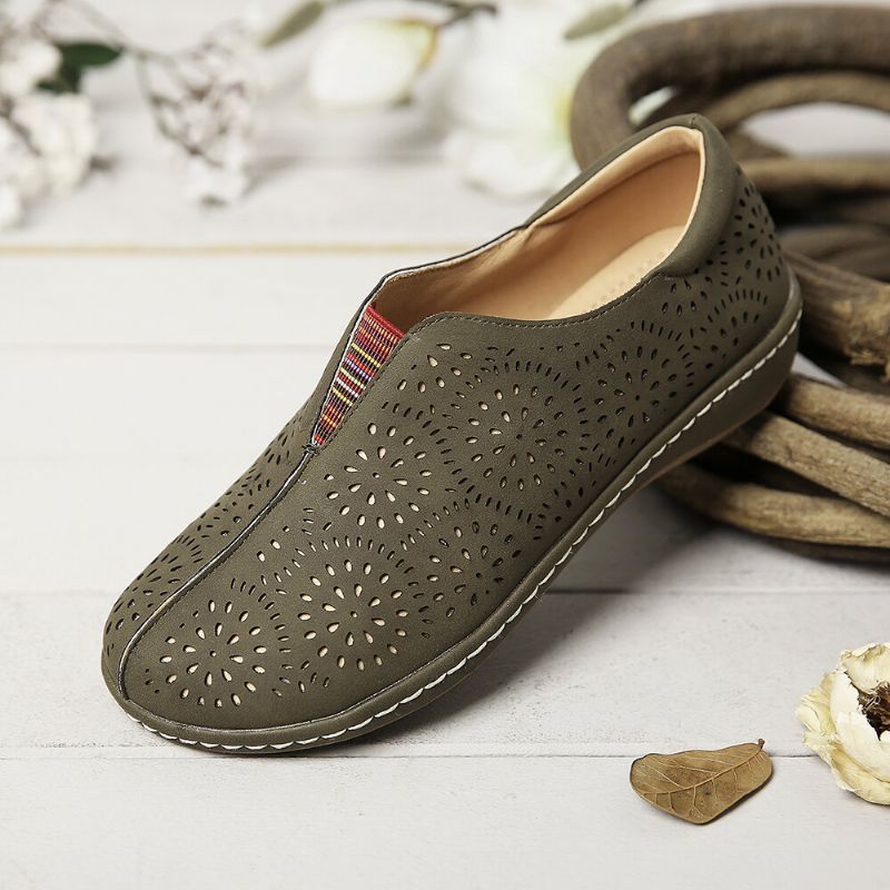 Dam Rund Tå Elastiskt Band Hollow Casual Flat Shoes