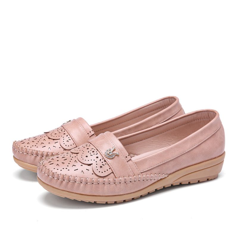 Dam Volanger Stricing Dekor Ihålig Bekväma Halkfria Casual Flats