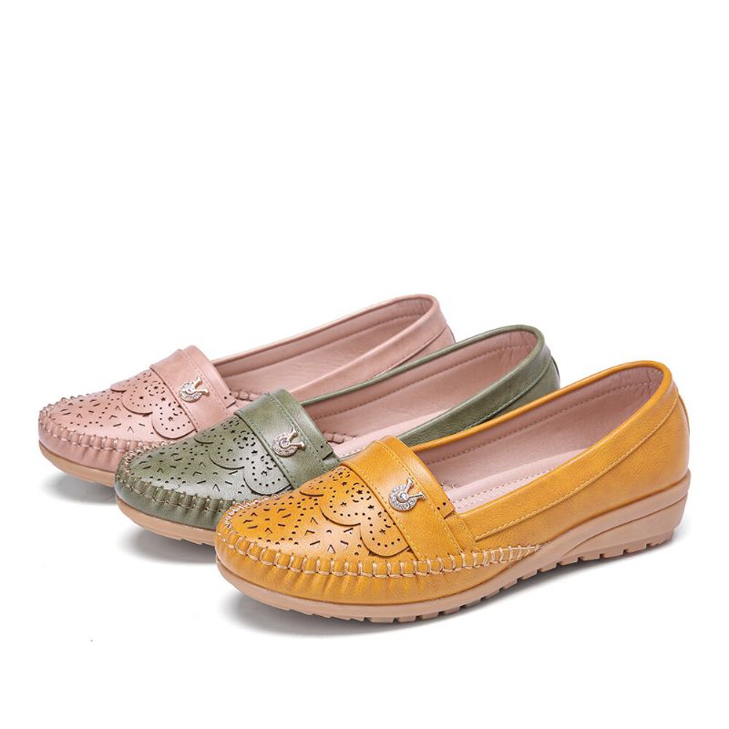 Dam Volanger Stricing Dekor Ihålig Bekväma Halkfria Casual Flats