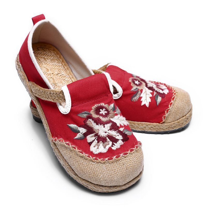 Damer Gamla Peking Blommor Broderi Casual Espadrille Loafers