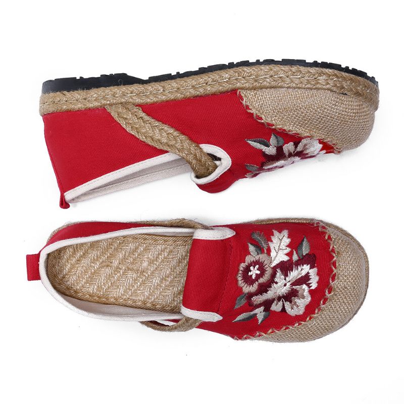 Damer Gamla Peking Blommor Broderi Casual Espadrille Loafers