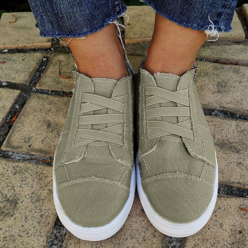 Damer Plus Size Elastiskt Band Dragkedja Canvas Casual Loafers