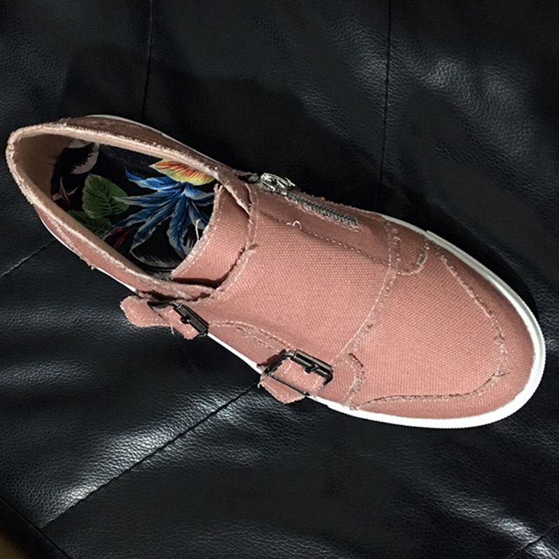 Damer Plus Size Metallspänne Dragkedja Dekoration Slip On Canvas Casual Dagliga Lägenheter