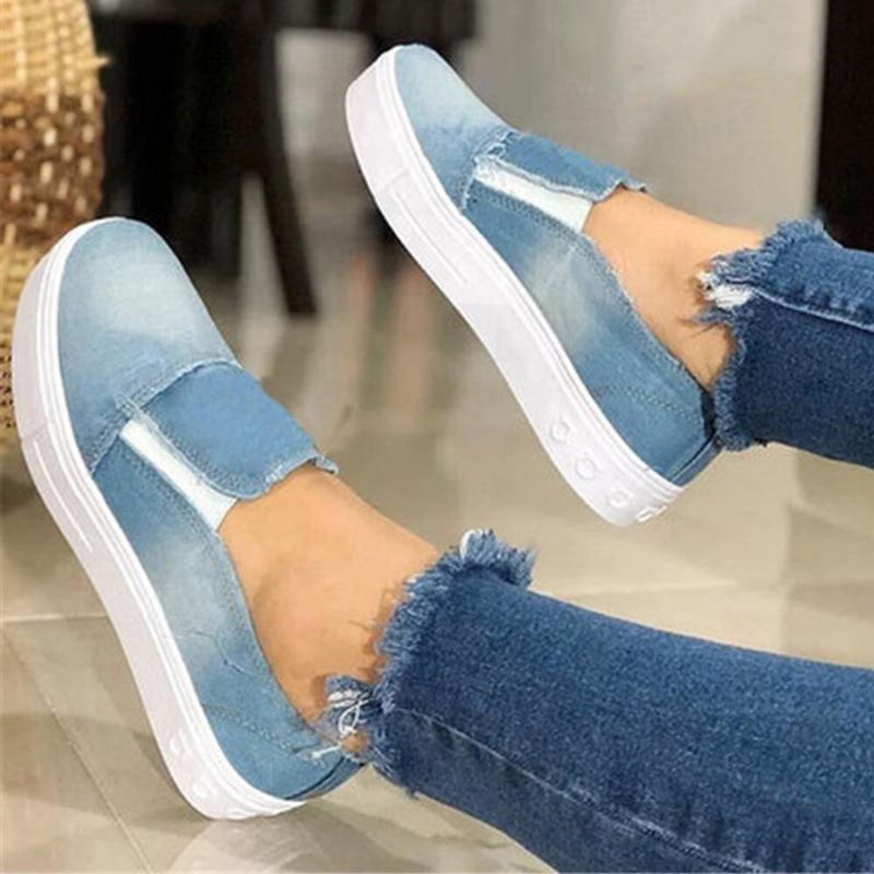 Damer Plus Size Slip On Canvas Elastiskt Band Casual Daily Canvas Flats