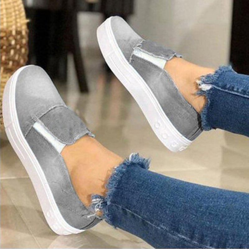 Damer Plus Size Slip On Canvas Elastiskt Band Casual Daily Canvas Flats