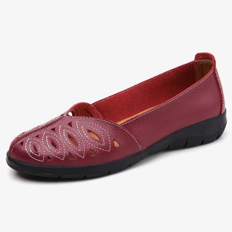 Damsömmar Blomma Ihåliga Halkfria Casual Slip On Loafers