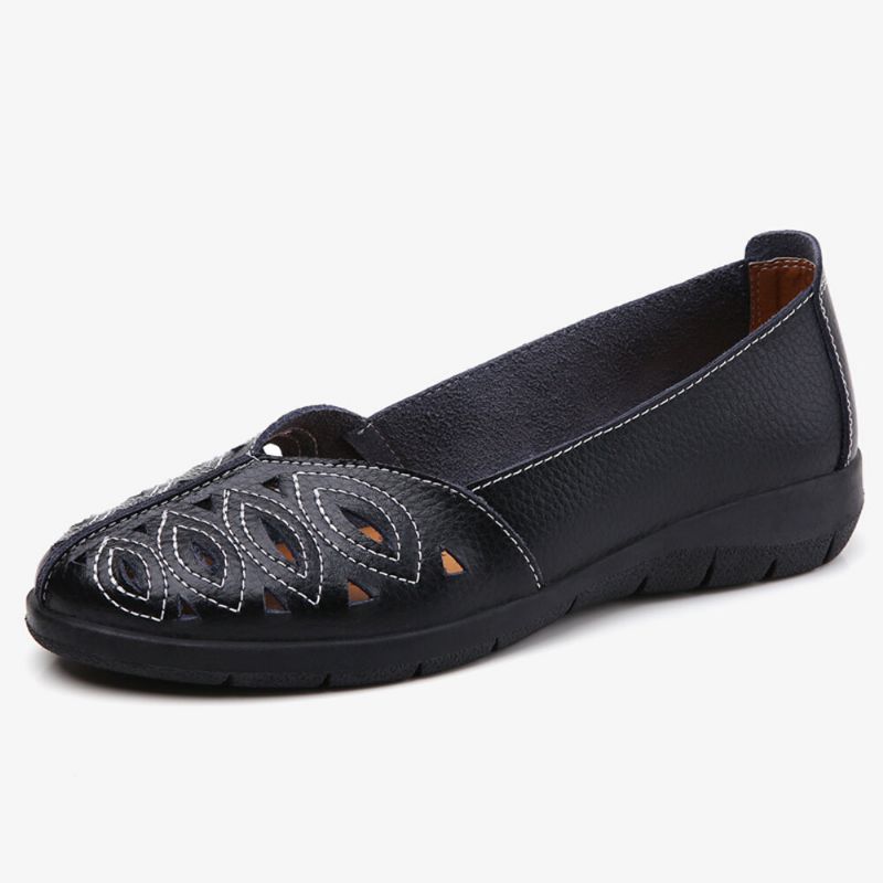 Damsömmar Blomma Ihåliga Halkfria Casual Slip On Loafers