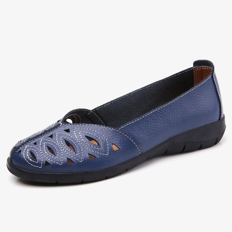 Damsömmar Blomma Ihåliga Halkfria Casual Slip On Loafers