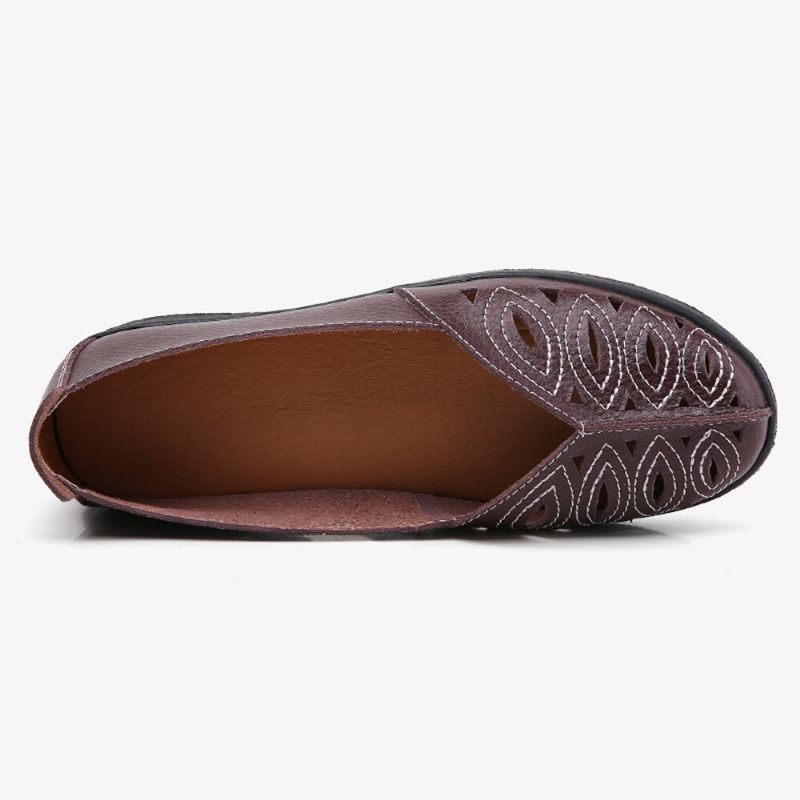 Damsömmar Blomma Ihåliga Halkfria Casual Slip On Loafers