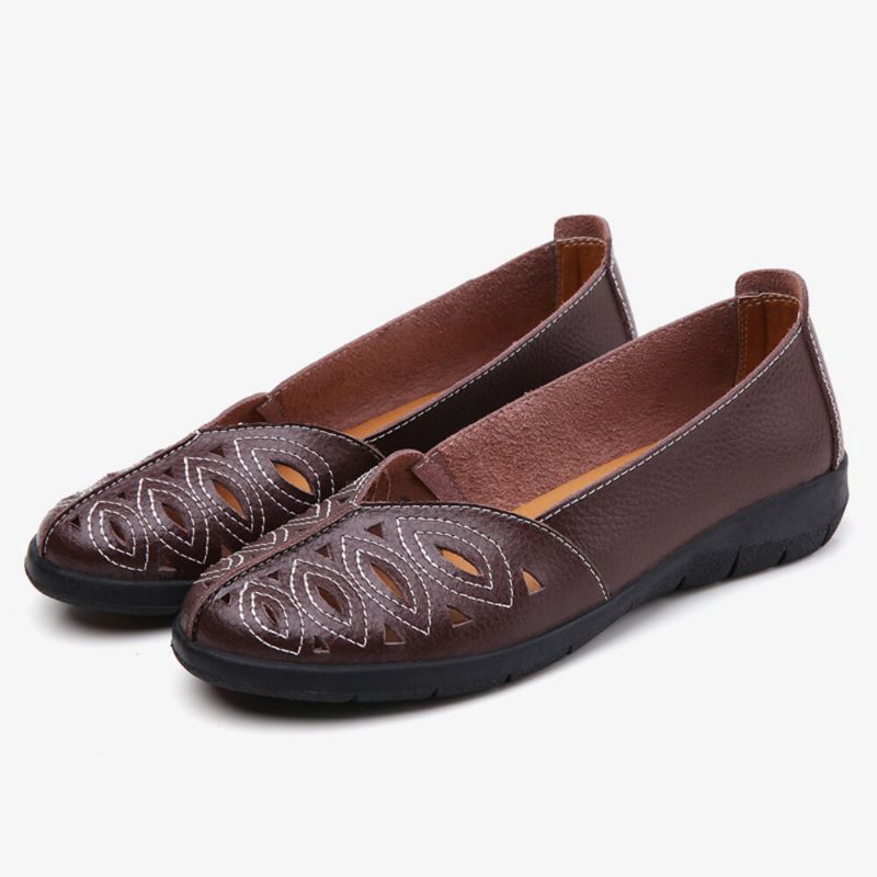 Damsömmar Blomma Ihåliga Halkfria Casual Slip On Loafers