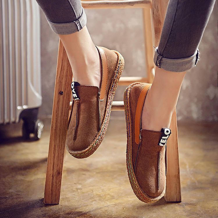 Damsömmar Mjuk Sula Rund Tå Slip On Casual Flats Loafers