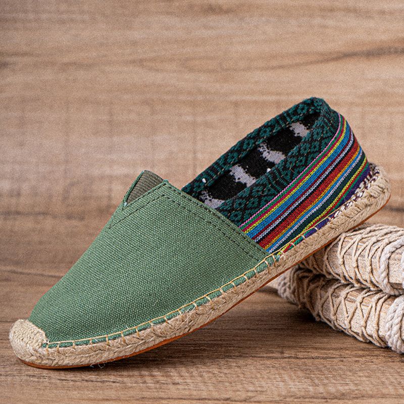 Etnisk Skarvning Färgglatt Randigt Linne Bekvämt Andas Slip On Casual Espadrille Platta Skor