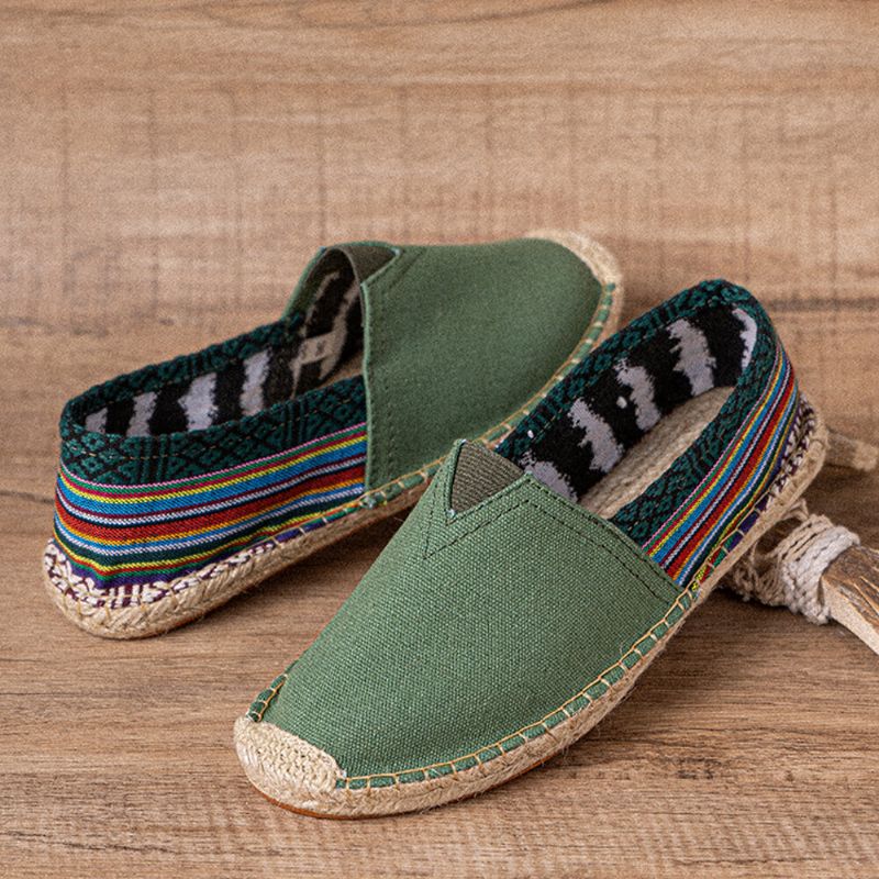 Etnisk Skarvning Färgglatt Randigt Linne Bekvämt Andas Slip On Casual Espadrille Platta Skor