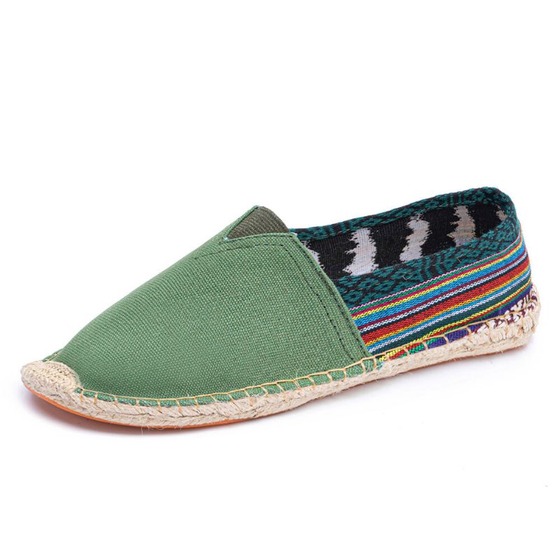 Etnisk Skarvning Färgglatt Randigt Linne Bekvämt Andas Slip On Casual Espadrille Platta Skor