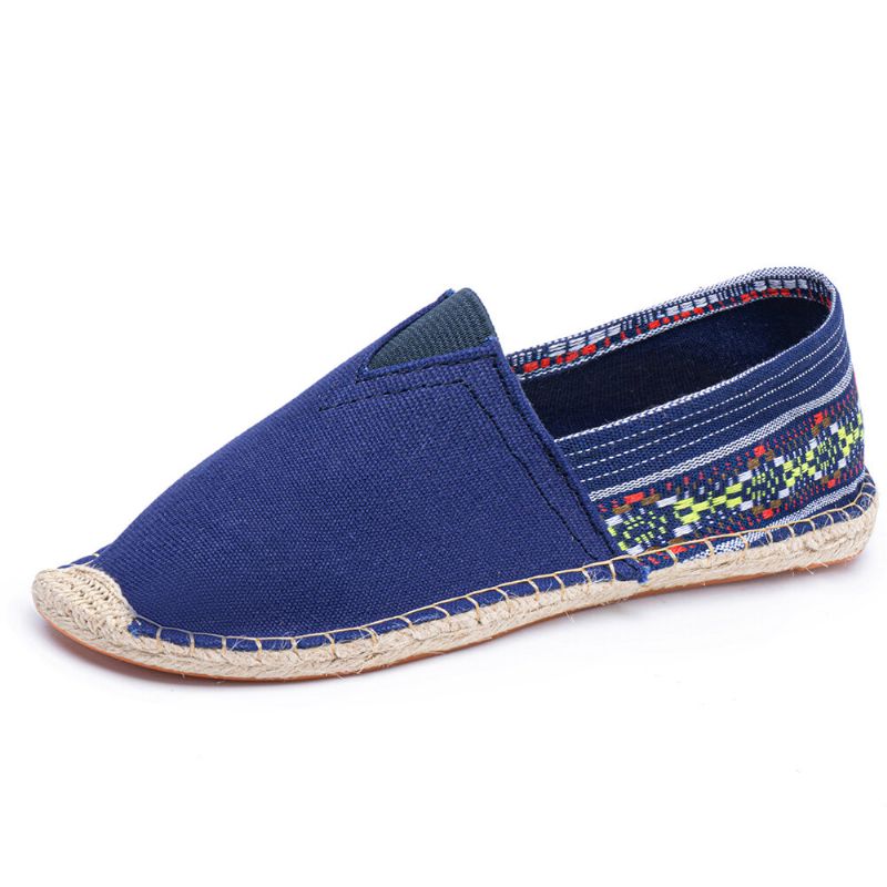 Etnisk Skarvning Färgglatt Randigt Linne Bekvämt Andas Slip On Casual Espadrille Platta Skor