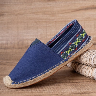 Etnisk Skarvning Färgglatt Randigt Linne Bekvämt Andas Slip On Casual Espadrille Platta Skor