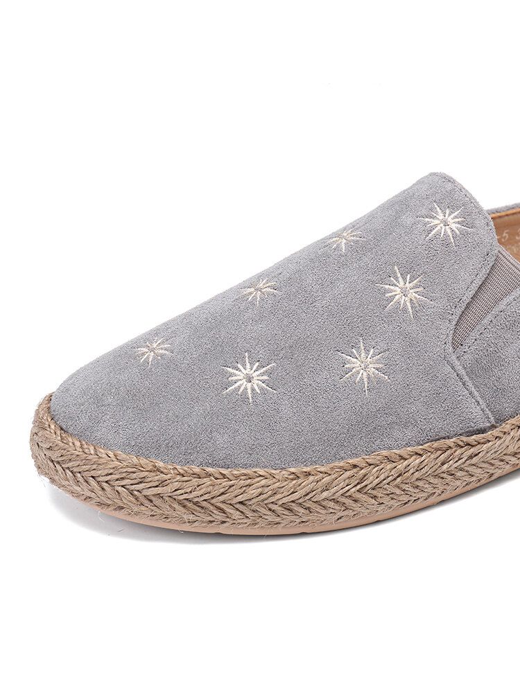 Kvinnor Casual Mocka Rund Toe Star Broderade Espadrilles Fisherman's Flats Loafers