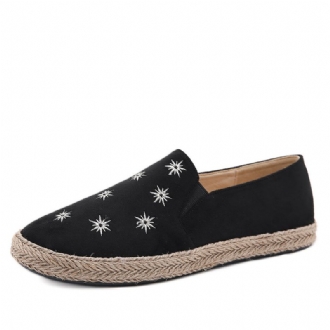 Kvinnor Casual Mocka Rund Toe Star Broderade Espadrilles Fisherman's Flats Loafers