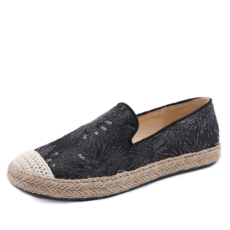 Kvinnor Casual Paljettblommor Mönster Espadrille Flats Loafers