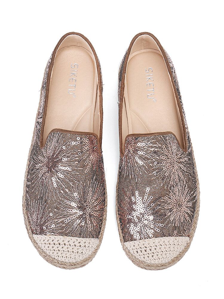 Kvinnor Casual Paljettblommor Mönster Espadrille Flats Loafers