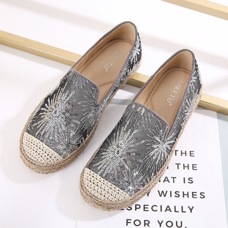 Kvinnor Casual Paljettblommor Mönster Espadrille Flats Loafers