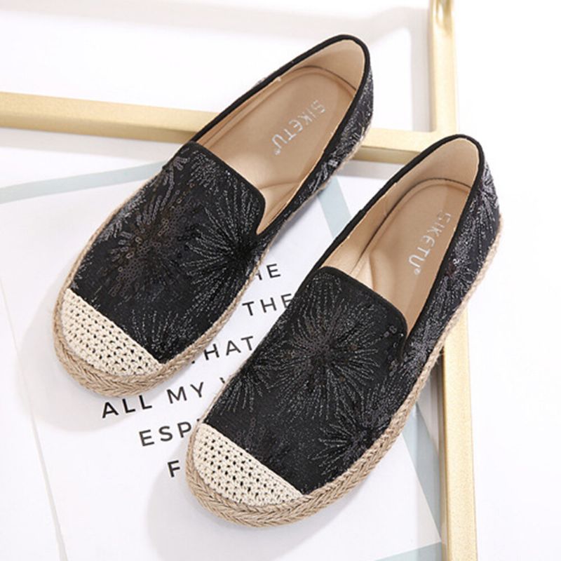 Kvinnor Casual Paljettblommor Mönster Espadrille Flats Loafers