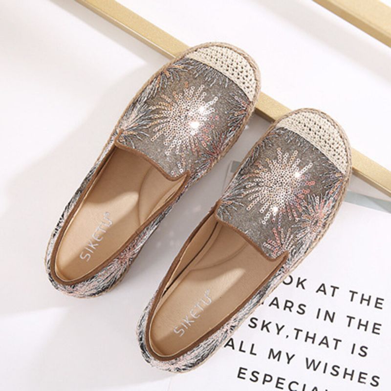 Kvinnor Casual Paljettblommor Mönster Espadrille Flats Loafers