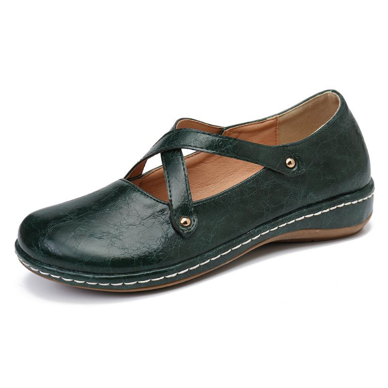 Kvinnor Cross Strap Enfärgad Casual Comfy Flats