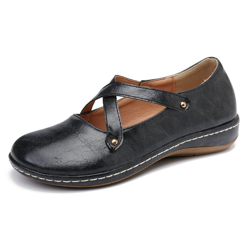 Kvinnor Cross Strap Enfärgad Casual Comfy Flats