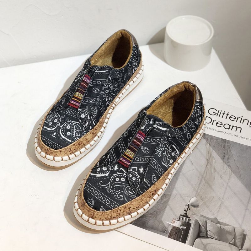 Kvinnor Folkways Printing Comfy Slip On Casual Flat Shoes