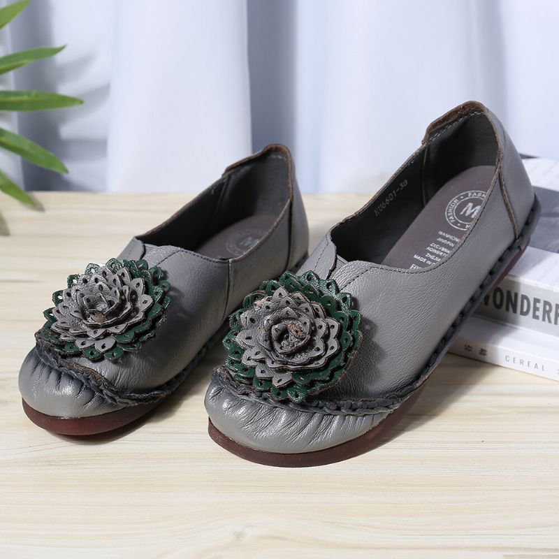 Kvinnor Folkways Stricing Blommor Bekväm Mjuk Sula Casual Flat Loafers