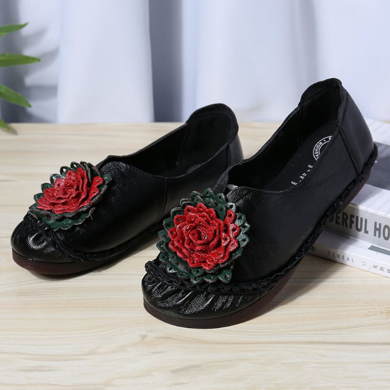 Kvinnor Folkways Stricing Blommor Bekväm Mjuk Sula Casual Flat Loafers